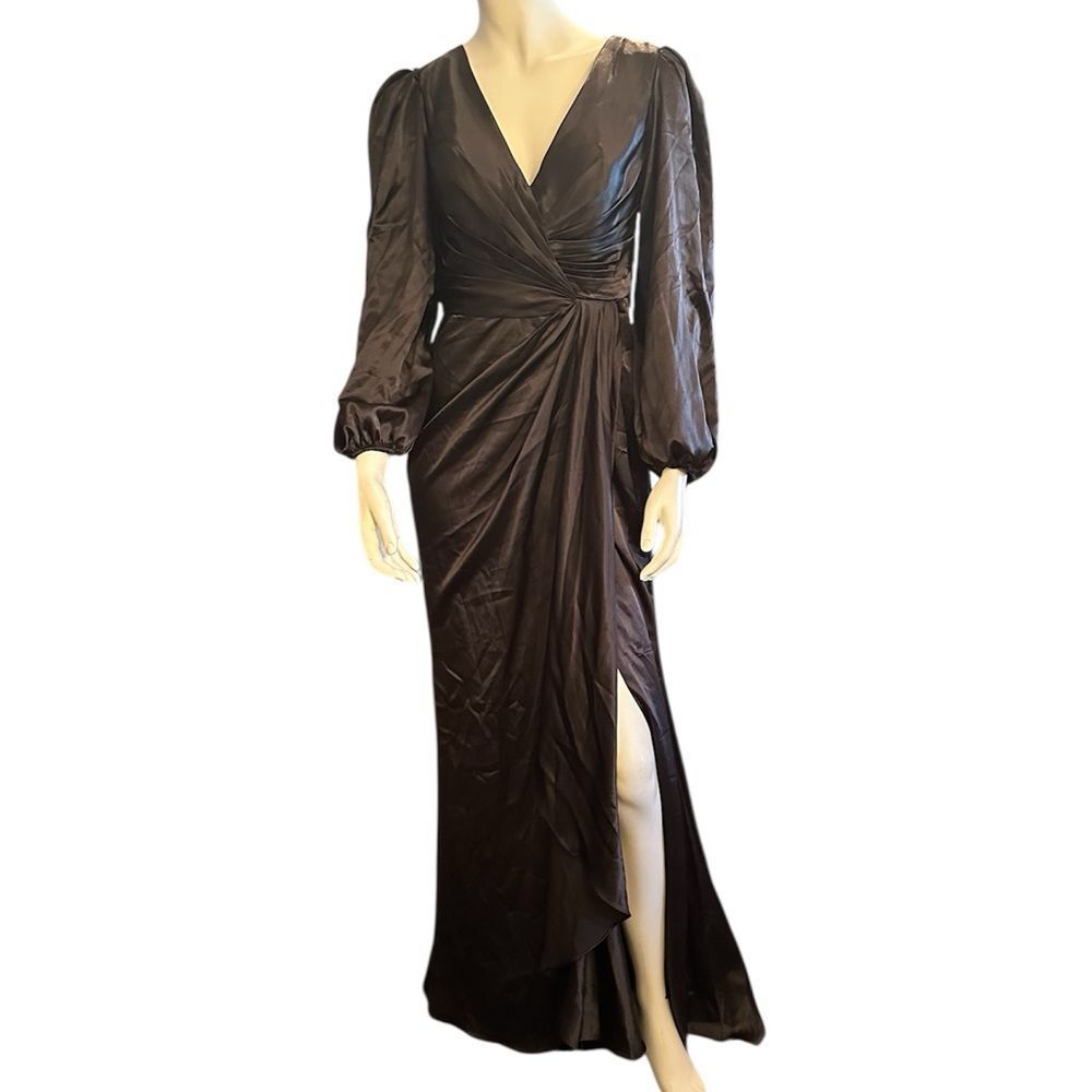Wear Your Love Satin Long Sleeve Dress Black 12 NWT